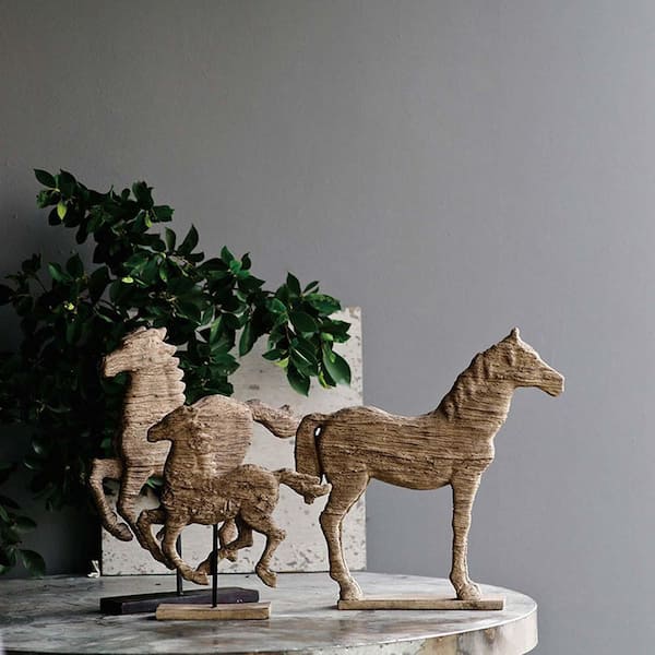Unbranded Brown 14 in. x 14.5 in. Resin Horse Decorative Ornament for Desk Table Home Office Bookshelf Shelves