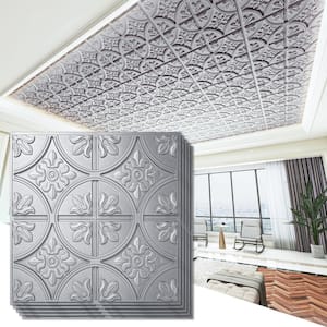 Silver 2 ft. x 2 ft. PVC Decorative Drop in/Lay in Ceiling Tile (48sq.ft./case)