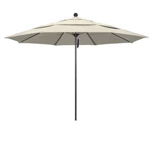 11 ft. Bronze Aluminum Commercial Market Patio Umbrella with Fiberglass Ribs and Pulley Lift in Antique Beige Olefin