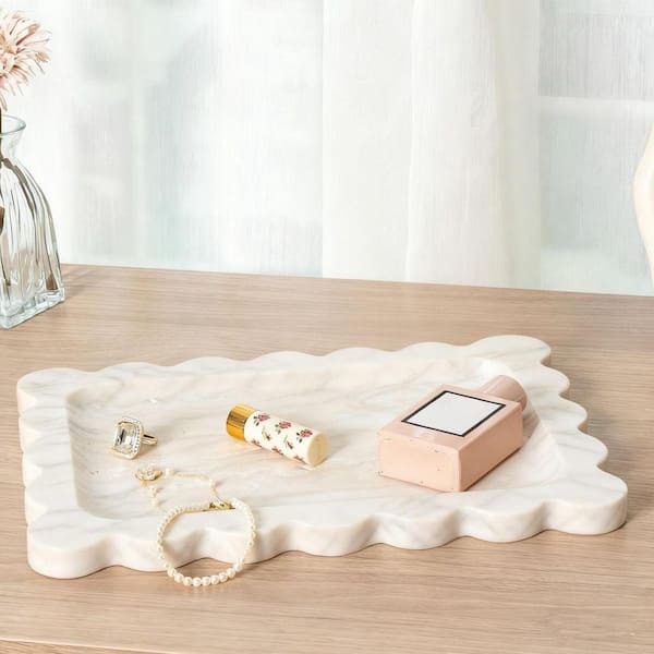 Beige Marble 11 in. Scalloped Decorative Organizer Tray HDDWX56K18