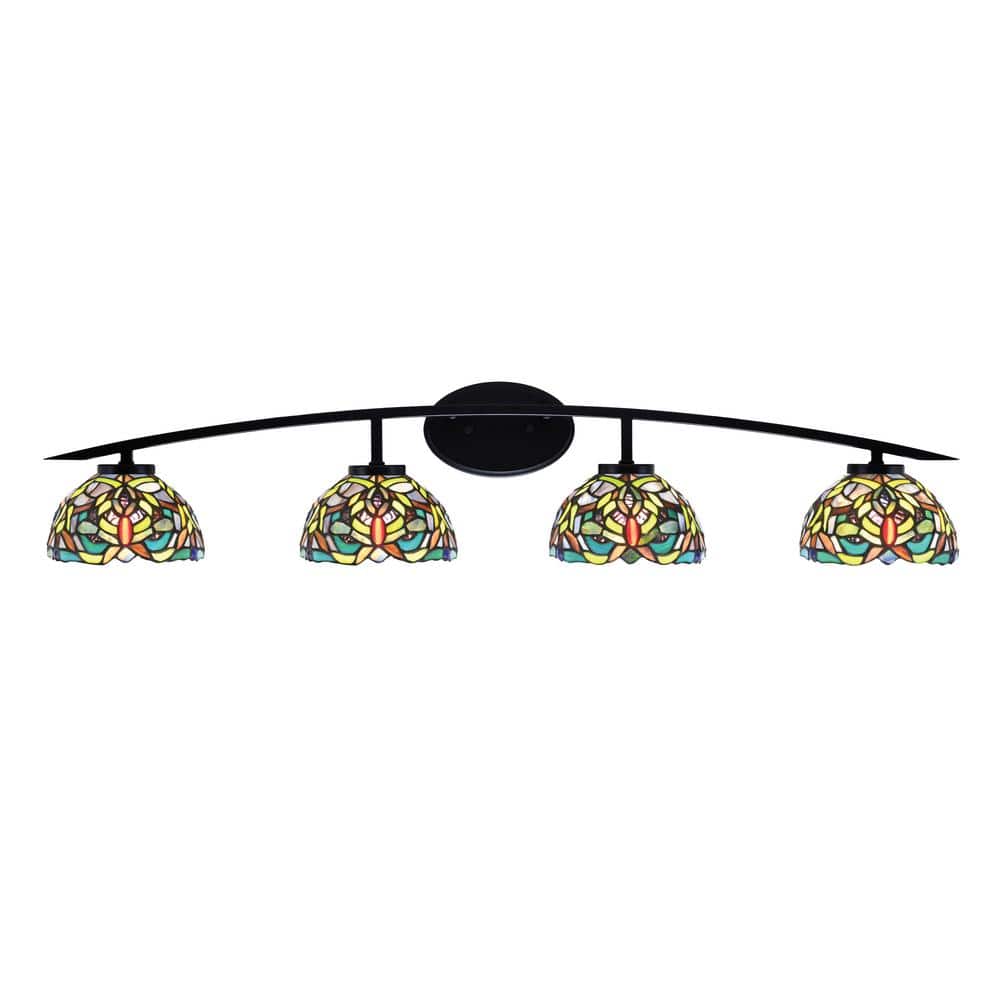 Siena 40 in. 4-Light Matte Black Vanity-Light with 7 in. Kaleidoscope Art G