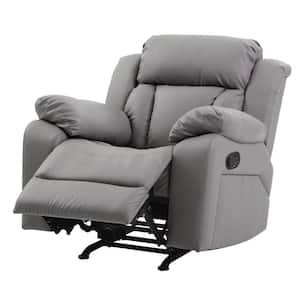 38 in. L Padded Flared Arm Faux Leather Rectangle Modern Handle Mechanism Recliner Sofa Chair in Gray