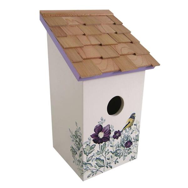 Home Bazaar Anemone, Cream Background Printed Salt Box Birdhouse