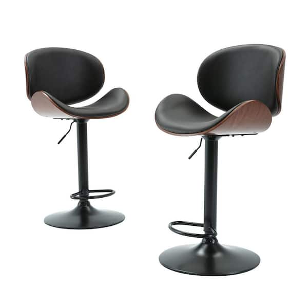 PU Leather Adjustable Bar Stools with Back,Set of 2,Counter Height Swivel Stool 