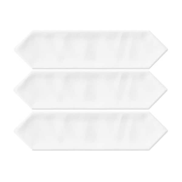 Glossy Ceramic Picket Hexagon Subway 3 in. x 12 in. x 10 mm Wall Tile Case - White (20-Tile Pieces/5 sq. ft.)