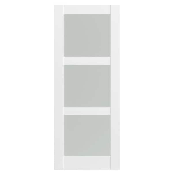 TENONER 32 in. x 80 in. MDF, Painted, White, 3-Lite, Frosted Glass, Pantry Door Panels, Single Interior Door Slab Without Hinges