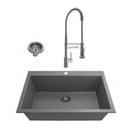 Campino Uno Concrete Gray Granite Composite 33 in. Single Bowl Drop-In/Undermount Kitchen Sink with Faucet