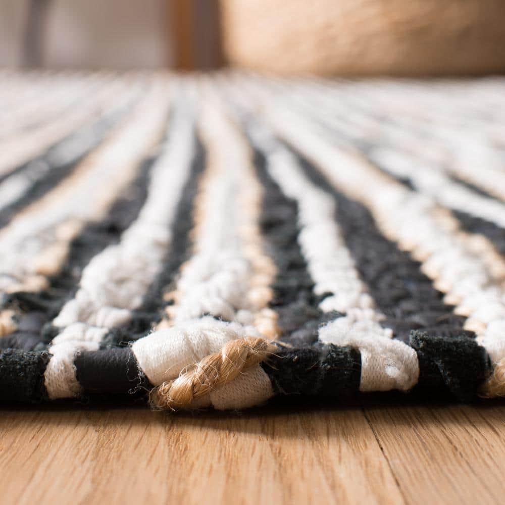 Handmade Black and Multi Leather Stripe Area Rug