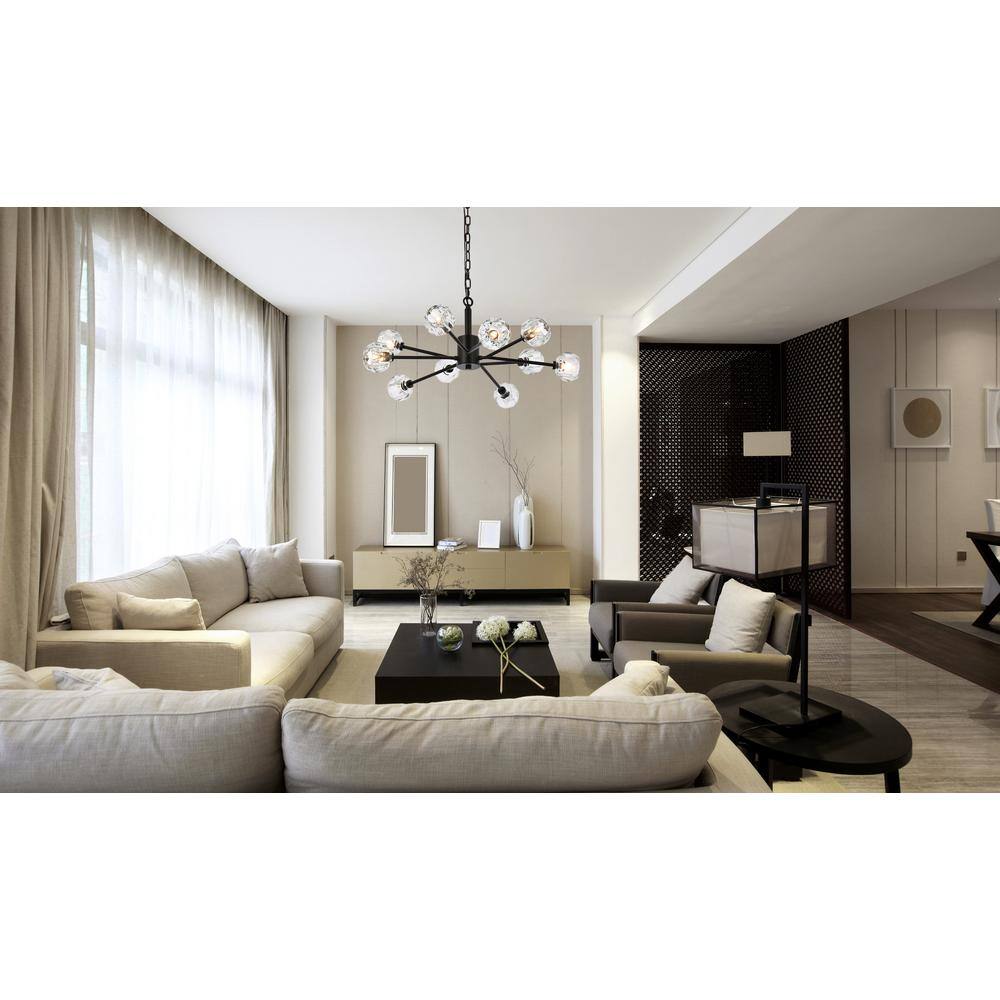 Graham Black 10-Light Pendant with Crystal Globe Shades