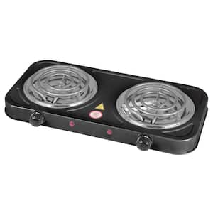Double Burner 5.5 in. Black Stainless Steel Hot Plate
