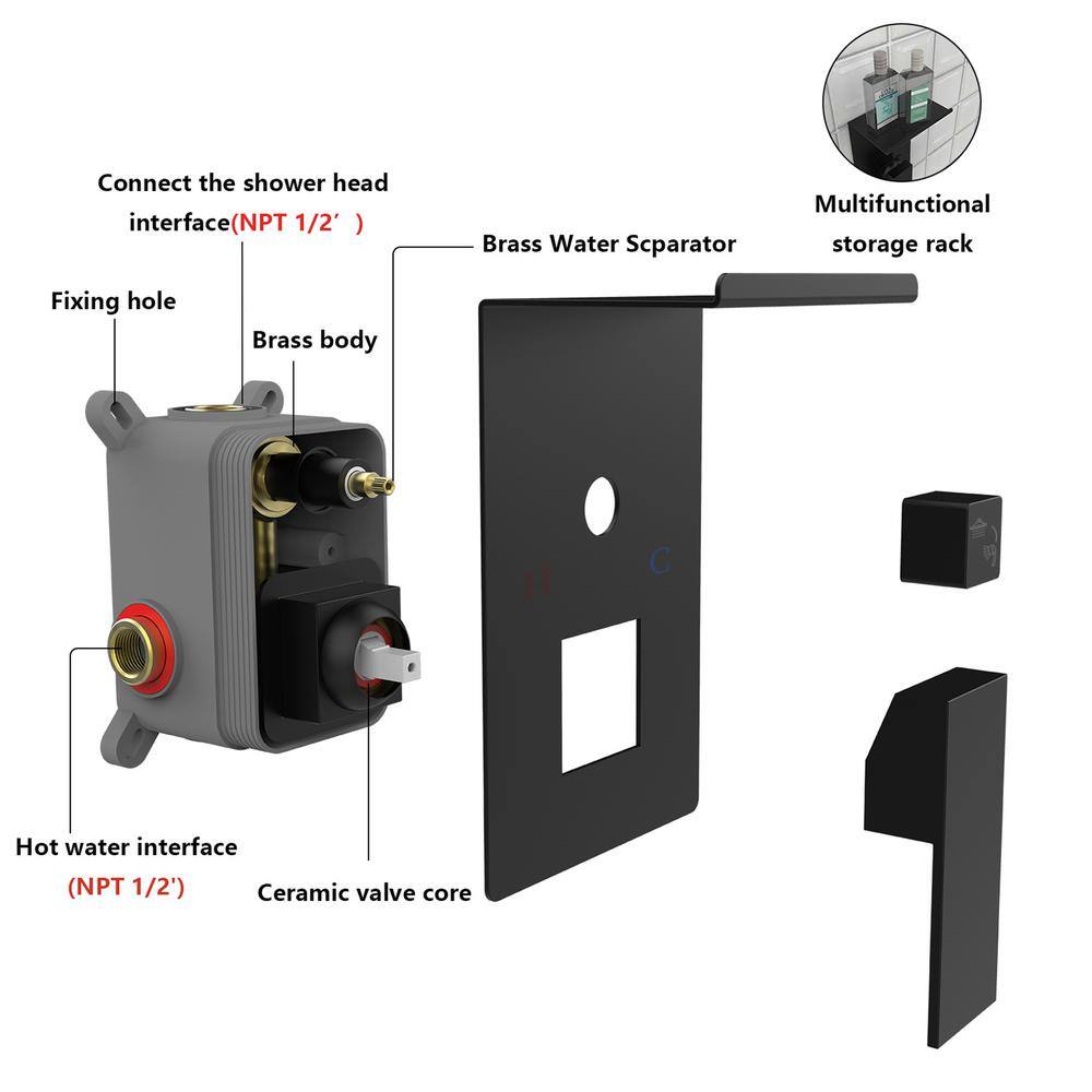 Matte Black Square Dual Rain Shower System with Handheld