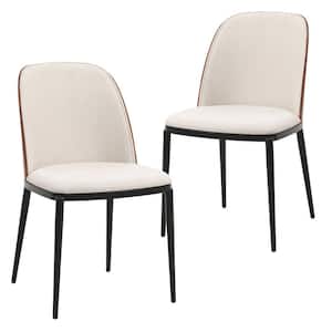 Tule Modern Walnut/Beige Dining Side Chair with Velvet Seat and Steel Frame (Set of 2)