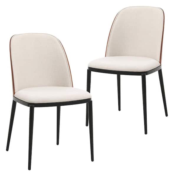Leisuremod Tule Modern Walnut/Beige Dining Side Chair with Velvet Seat and Steel Frame (Set of 2)
