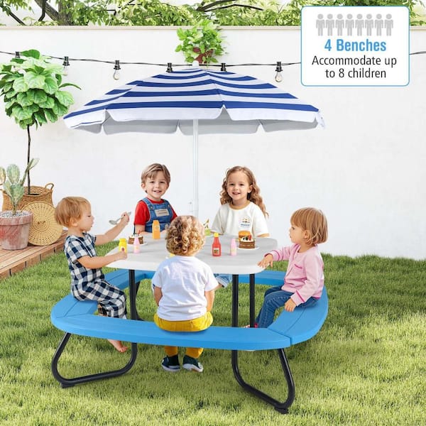 1-Piece Plastics Top Kids Picnic Table Outdoor Activity Table with Adjustable and Collapsible Umbrella White