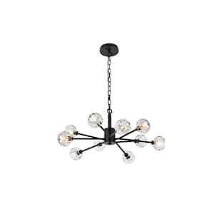 Timeless Home 30 in. 10-Light Black And Clear Pendant Light