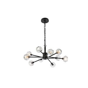 Timeless Home 30 in. 10-Light Black And Clear Pendant Light