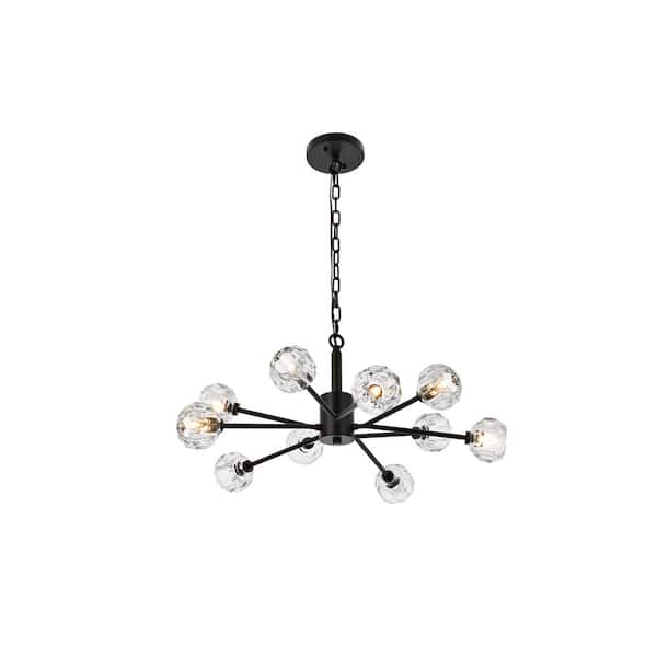 Unbranded Timeless Home 30 in. 10-Light Black And Clear Pendant Light