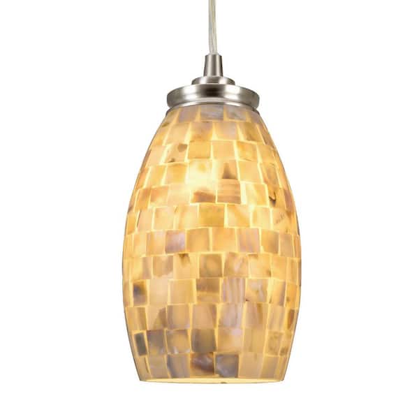 Kira Home Coast 60-Watt 1-Light Brushed Nickel Hand-Crafted Mosaic Sea Shell Glass Shaded Pendant Light