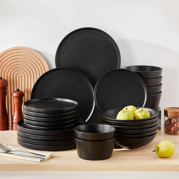 vancasso 24-Piece Matte Black Stoneware Dinnerware Set Service for vancasso 24-Piece Matte Black Stoneware Dinnerware Set Service for