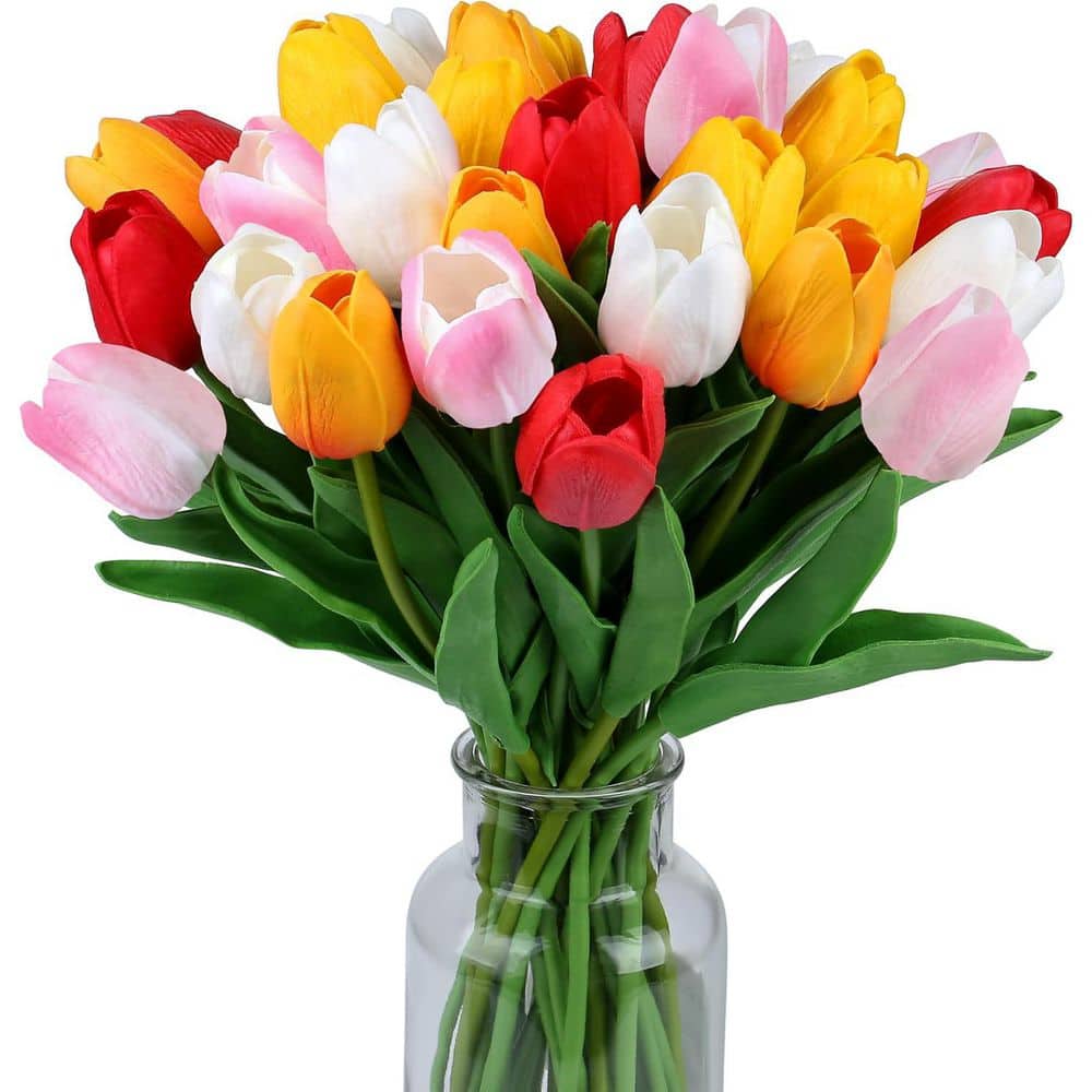 14 in. 15-Pieces White Indoor Artificial Tulips Silk Flower Real Touch for Home Kitchen Wedding Bouquet price history on PriceWatchPro