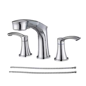 8 in. Widespread Double Handle 3-Holes Bathroom Faucet with Pull Out Spout in Chrome