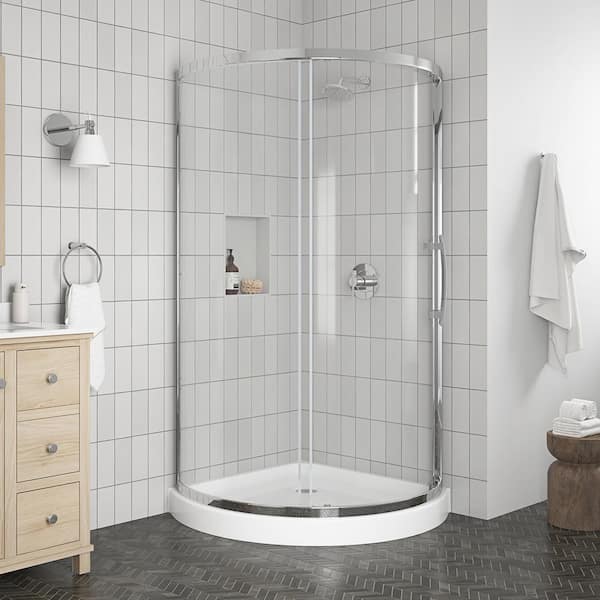 Glacier Bay Maia 36 in. x 72.80 in. Semi-Frameless Sliding Corner Shower Door in Chrome with 36 in. x 36 in. Base in White