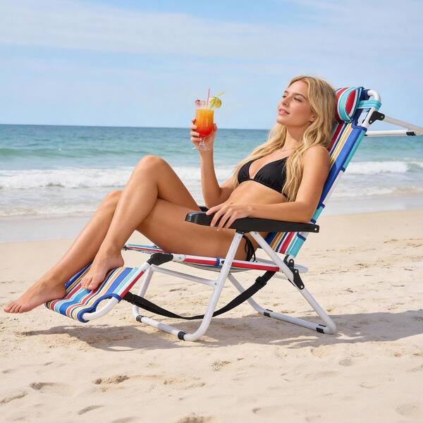 BOZTIY Folding Chaise Lounge Chair 5-Position Beach Chair with