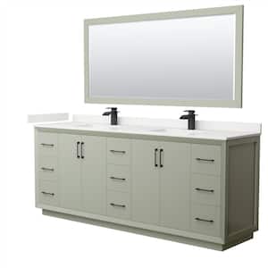 Strada 84 in. W x 22 in. D x 35 in. H Double Bath Vanity in Light Green with White qt. Top and 70 in. Mirror
