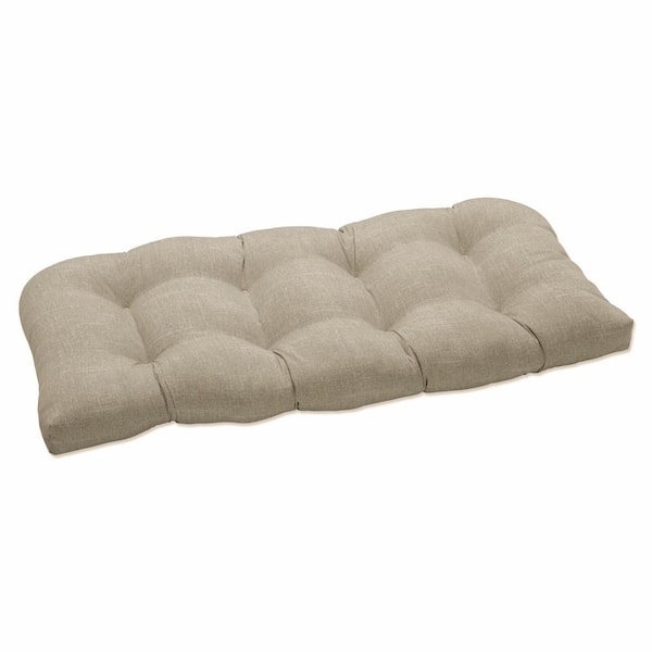 Pillow Perfect Solid Rectangular Outdoor Bench Cushion in Beige