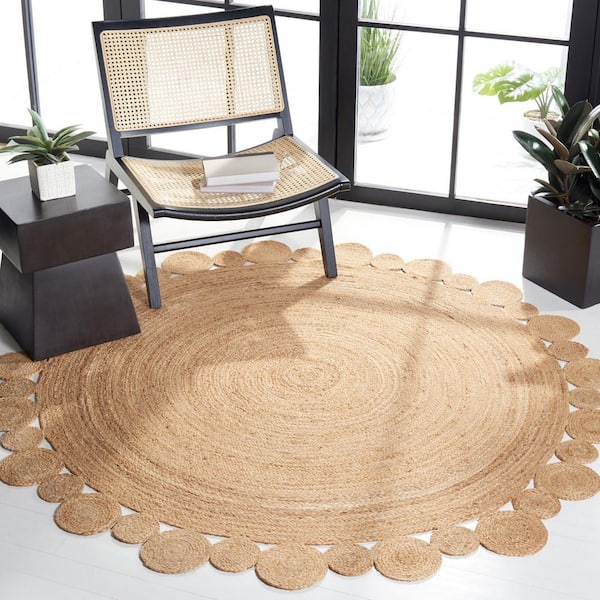 Natural Fiber Beige 4 ft. x 4 ft. Round Solid Area Rug