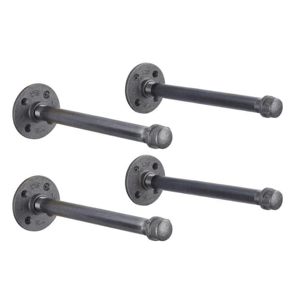 PIPE DECOR 1/2 in. Black Pipe 10 in. L Wall Mounted Shelf Bracket Kit (4-Pack)