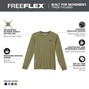 Men's Large Green Cotton/Polyester Long-Sleeve Hybrid Work T-Shirt