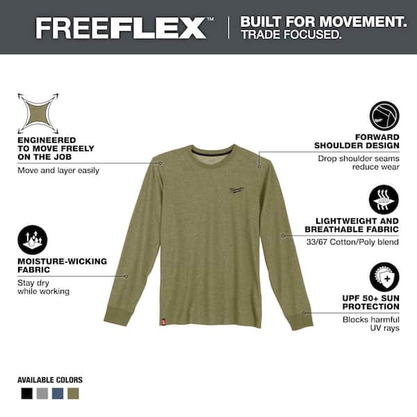 Men's X-Large Green Cotton/Polyester Long-Sleeve Hybrid Work T-Shirt (3-Pack)