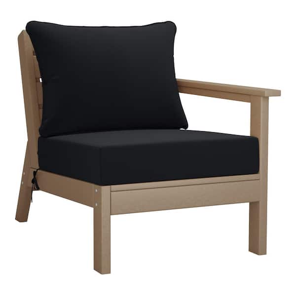 Westin Outdoor Birchwood Outdoor Patio Deep Seating Right Facing Arm HDPE Lounge Chair in Weathered Wood with Black Cushions