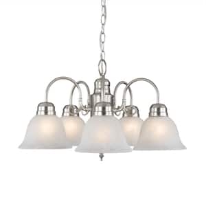 Manzanita 5-Light Satin Nickel Hanging Chandelier with Frosted Marble Glass Shade