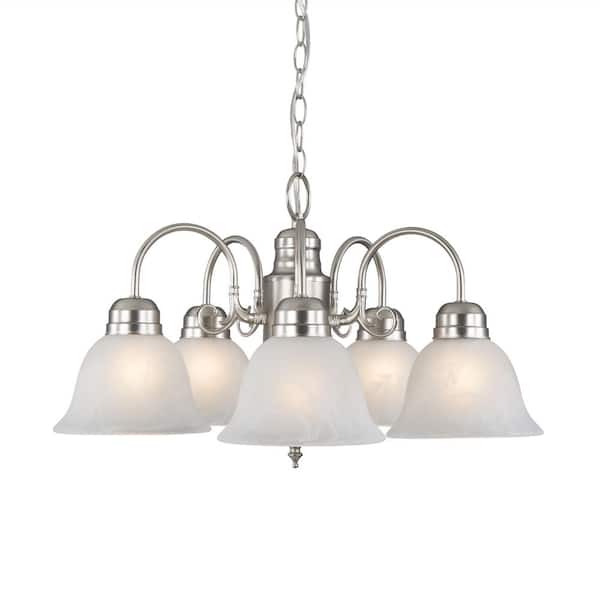 Yosemite Home Decor Manzanita 5-Light Satin Nickel Hanging Chandelier with Frosted Marble Glass Shade