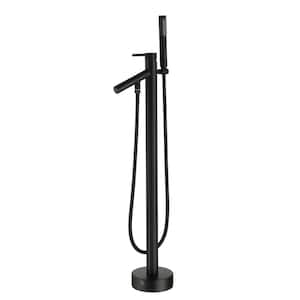 Single-Handle Freestanding Bath Tub Faucet with Hand Shower in Matte Black
