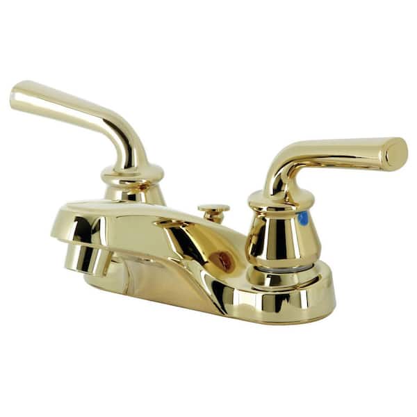 Kingston Brass Restoration 4 in. Centerset 2-Handle Bathroom Faucet with Brass Pop-Up in Polished Brass
