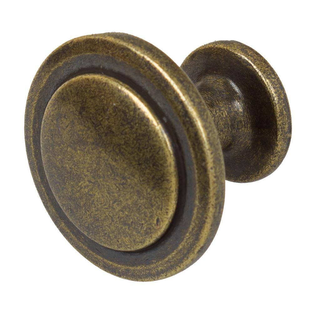 Antique Brass Round Cabinet Knob with Mounting Hardware