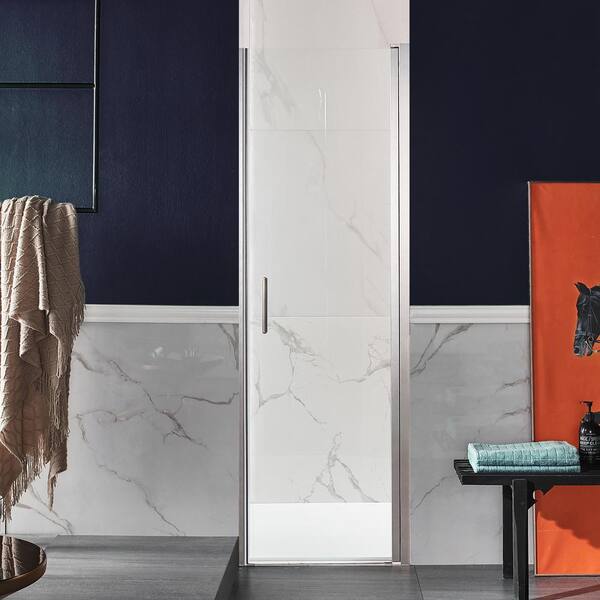 ANZZI - Lancer Series 23.4 in. x 72 in. H Hinged Frameless Shower Door in Brushed Nickel with Tsunami Guard Tempered Glass