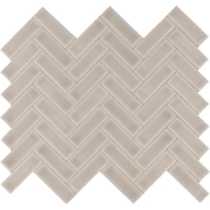 Portico Pearl Herringbone 11 in. x 12 in. x 8mm Glossy Ceramic Mesh-Mounted Mosaic Tile (9.86 sq. ft. / case)