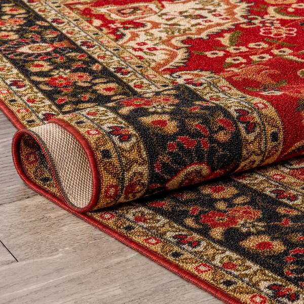 Non-Skid Slip Rubber Back Traditional Persian Brown Mutli Color Indoor 