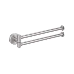 9 in. Wall Mounted Bathroom Kitchen Swivel Towel Bar with 2-Arm in Brushed Finish