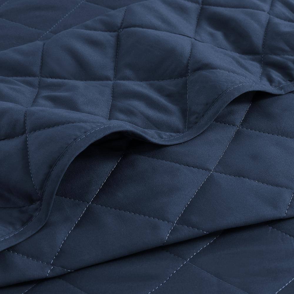 Navy Full Microfiber Diamond-Stitched Reversible Quilt Set