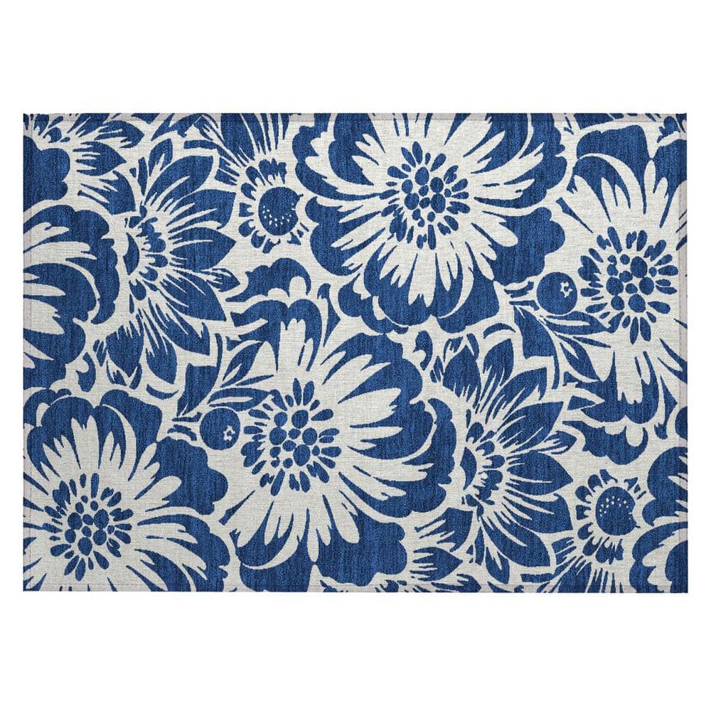 Navy and Ivory 2 ft. x 3 ft. Woven Floral Rectangle Indoor/Outdoor Area Rug price history on PriceWatchPro