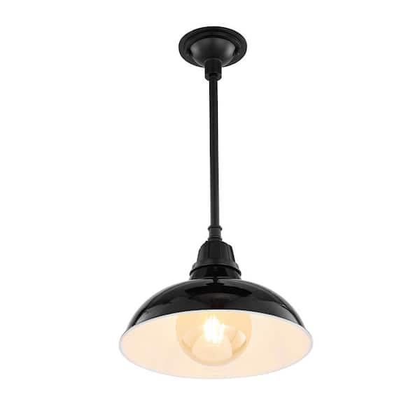 Jasper 12.25 in. 1-Light Black Farmhouse Industrial Indoor/Outdoor Iron LED Pendant