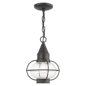 Hennington 11.75 in. 1-Light Charcoal Dimmable Outdoor Pendant Light with Clear Glass and No Bulbs Included
