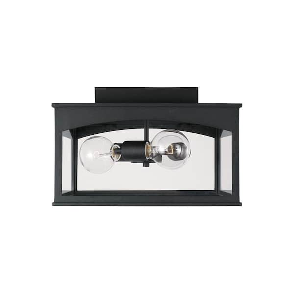 Capital Lighting Fixture Company Burton 14 in. W x 9 in. H 3-Light Black Outdoor Flush Mount Light with Clear Glass