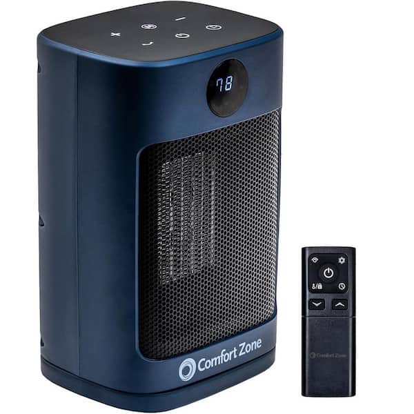 1500-Watt 10 in. Electric Fan-Forced Oscillating Ceramic Desktop Space Heater with Remote Control in Navy