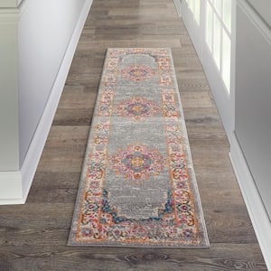 Passion Grey 2 ft. x 8 ft. Bordered Transitional Kitchen Runner Area Rug